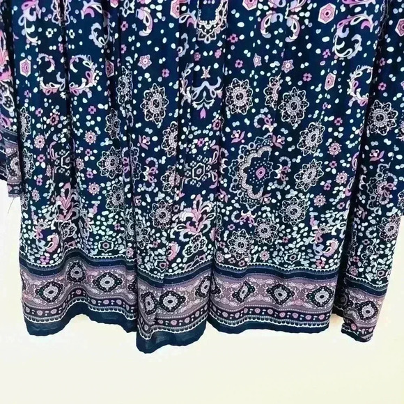 Altar’d State Navy/Pink Floral Long Sleeve Rayon Hippie 70’s Mini Dress Size L - Picture 3 of 14